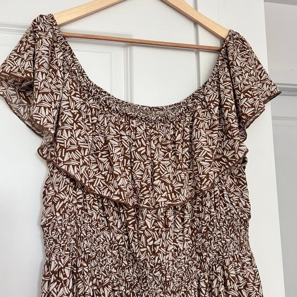 Old Navy Off The Shoulder Maxi Dress Women's 2x Brown Ruffle Prairie Western - Picture 4 of 8